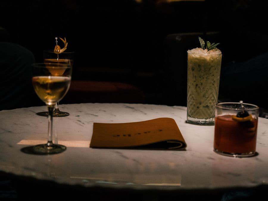 Cocktails on a marble bar table